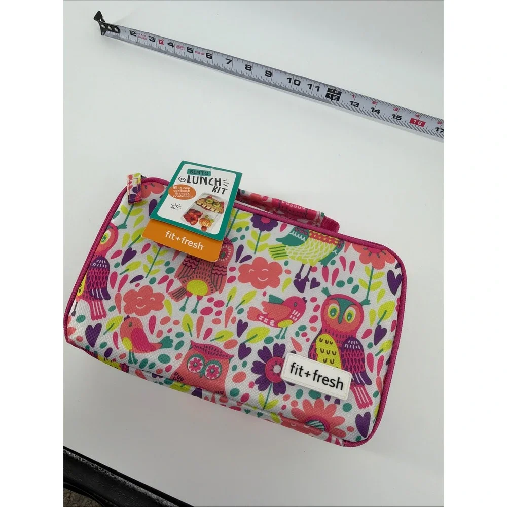 Fit + Fresh Bento Lunch Kit Insulated Bag Containers Owl Print Pink Multi New